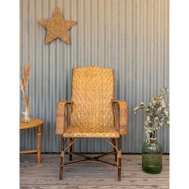 Fauteuil en osier Ernest N°1096 - Bon état Couleur bois clair <span itemprop=