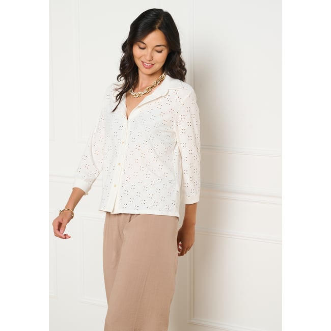 Blouse broderie anglaise blanc casse <span itemprop=