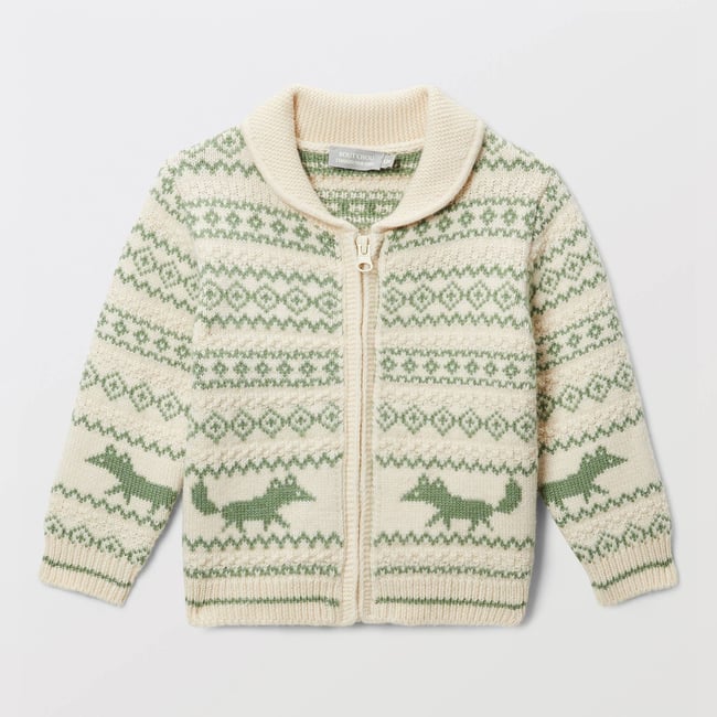 Cardigan tricot jacquard imprimé euphorbe <span itemprop=