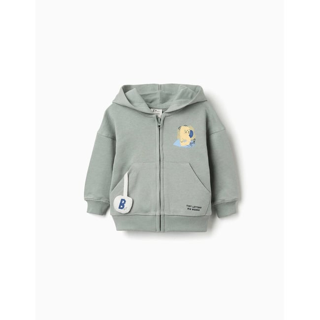 Sweat zippé en coton avec capuche et imprimé ours vert <span itemprop=