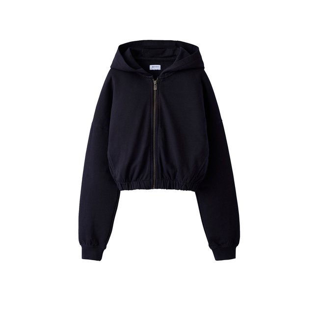 Sweat cropped zippé à capuche anthracite <span itemprop=