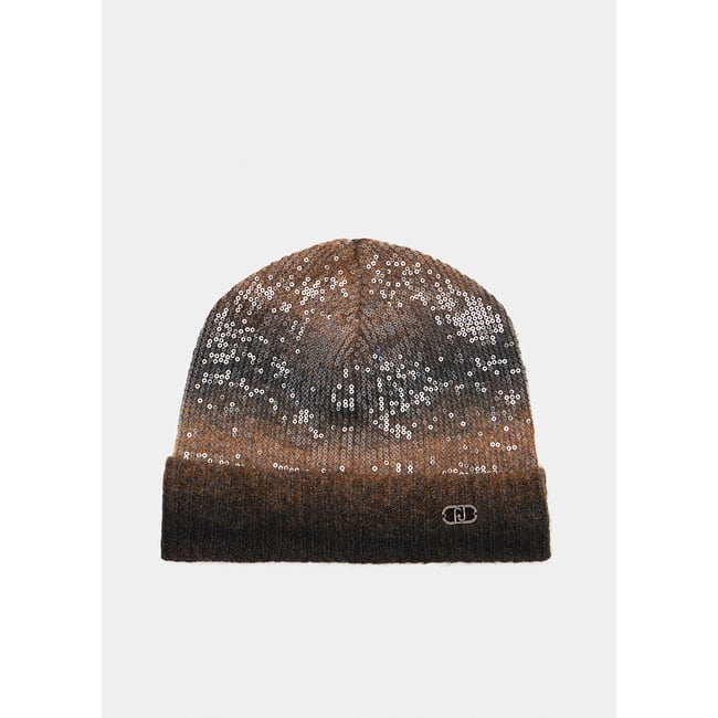 Bonnet en laine mélangée dégradée marron <span itemprop=