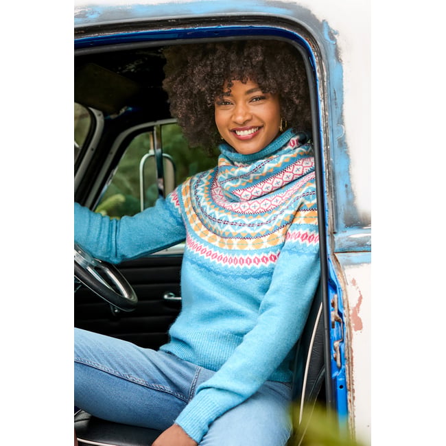 Fantastique Pull Fair Isle avec Snood Assorti bleu <span itemprop=