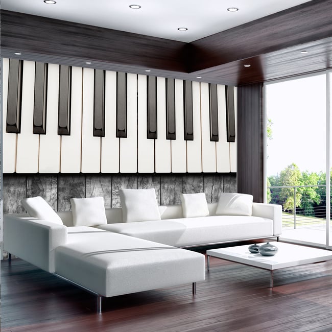 Papier peint intissé panoramique Hobby Inspired by Chopin - grey wood Couleur gris / argent <span itemprop=