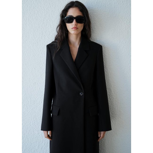 Manteau long en laine structuré noir <span itemprop=