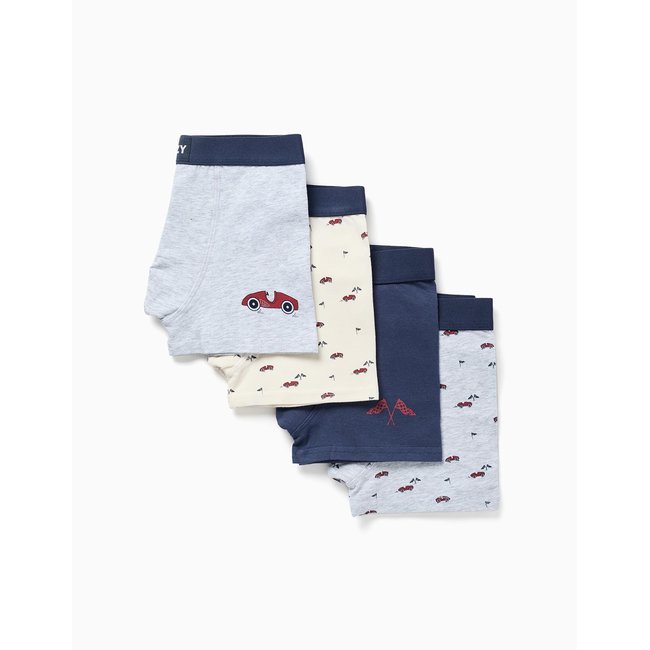 Lot de 4 boxers en coton avec imprimés voitures multicolore <span itemprop=