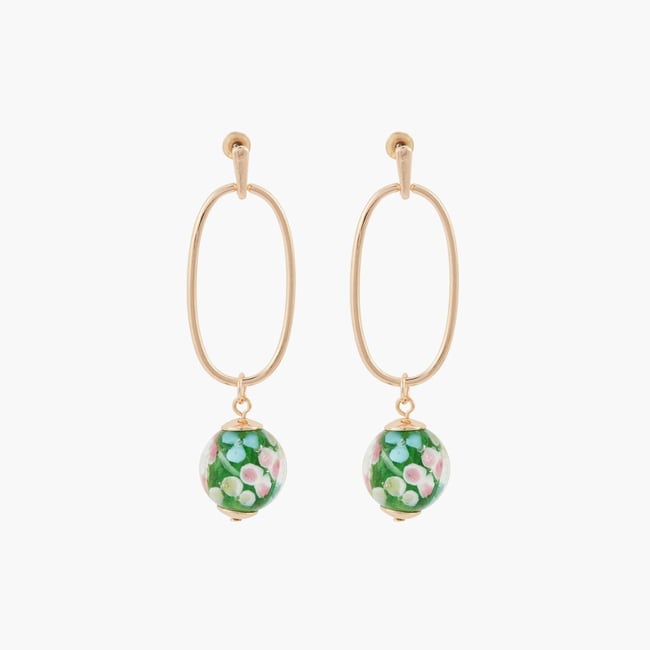 Boucles d'oreilles perles de verre à fleurs v002239 <span itemprop=