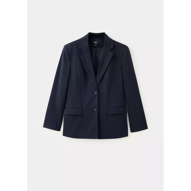 Blazer fines rayures bleu marine <span itemprop=