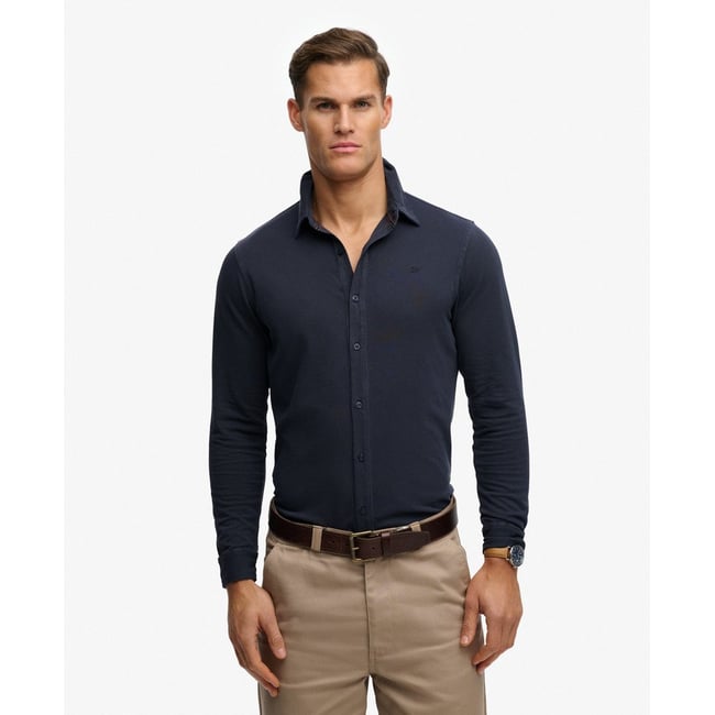 Chemise Manches Longues Piqué Vintage Destroy bleu marine voilier <span itemprop=