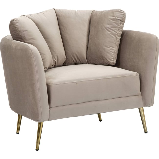 Fauteuil enveloppant pieds métal collection GLAM Couleur gris et doré <span itemprop=