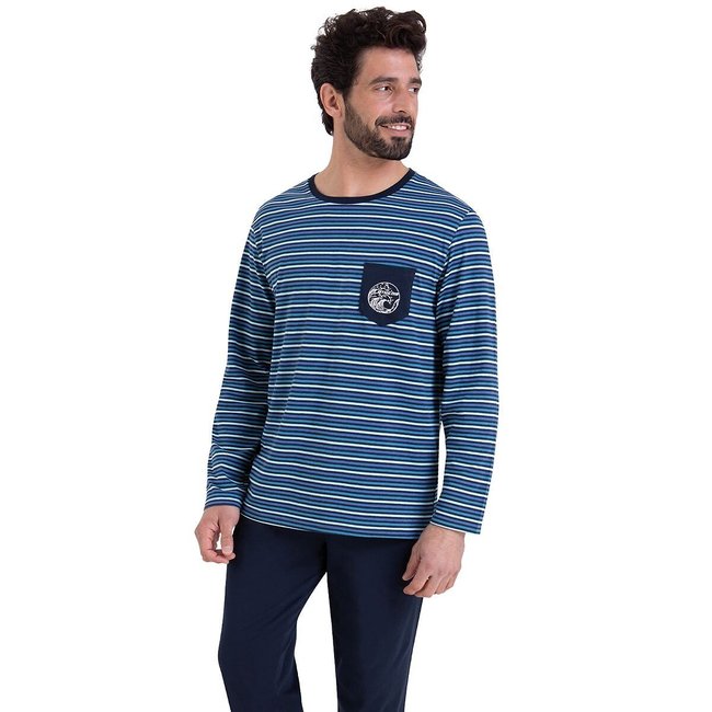 Cotton Pyjamas with Shirt Collar, blue + navy, ATHENA