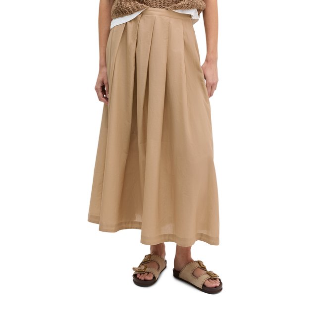 Jupe plissée large A-Shape en voile de coton doux beige <span itemprop=