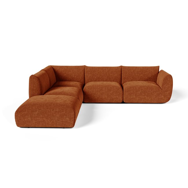 Canapé grand angle gauche modulable 7 places en velours chenillé NOOMA Couleur terracotta <span itemprop=