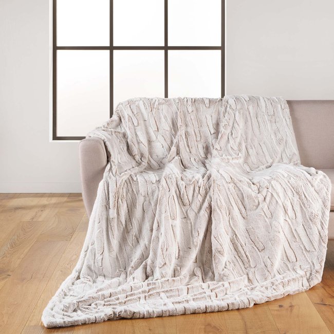 Plaid a poils doux et sherpa Lynx beige <span itemprop=