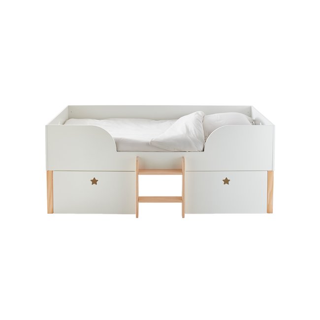 Lit en hauteur avec rangements GRANDE OURSE Couleur blanc / bois <span itemprop=