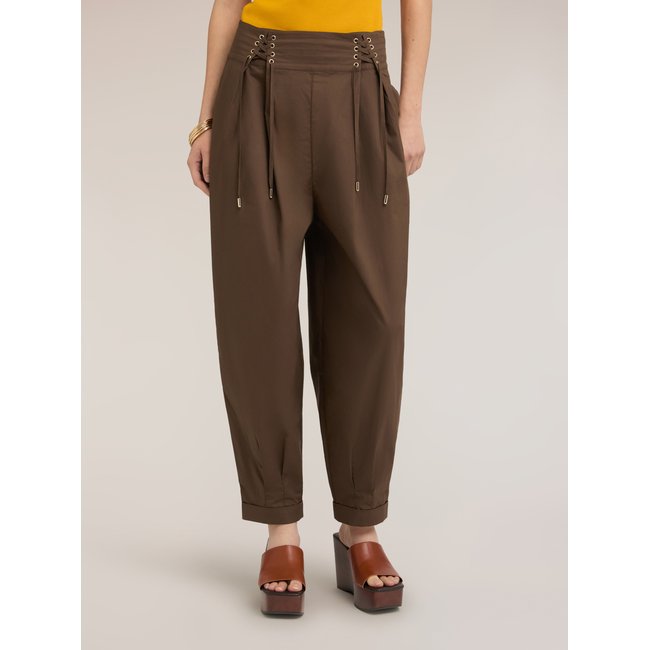 Pantalon avec liens à la taille marron <span itemprop=