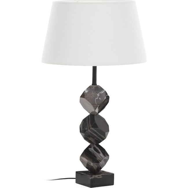 Lampe de table sculpturale en marbre et laiton Couleur noir et abat jour blanc <span itemprop=