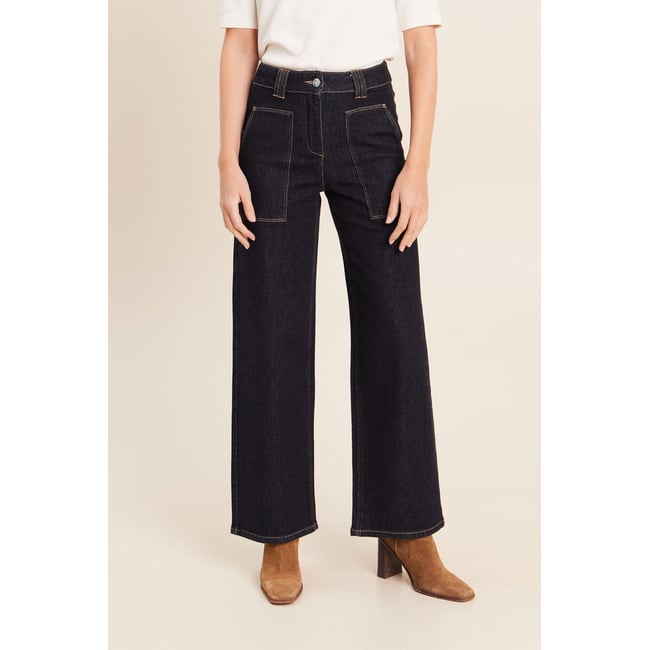 Jean taille haute denim brut <span itemprop=