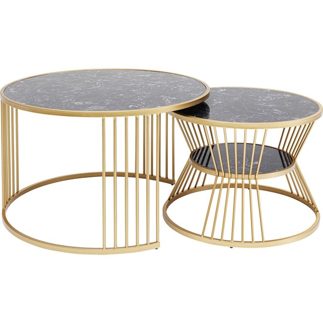 Lot de 2 tables basses en marbre minéral et acier, ROMA - KARE DESIGN