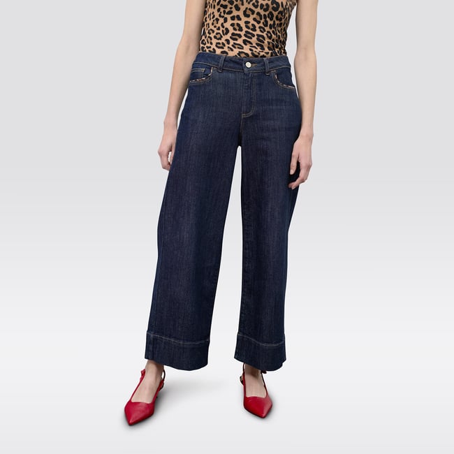 Jean wide leg taille haute denim <span itemprop=