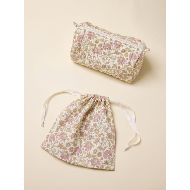 Trousse de toilette en percale de coton imprimé bali corail <span itemprop=