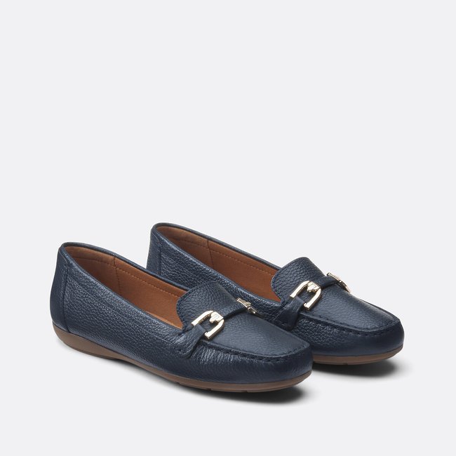 Mocassins respirants en cuir grainé Annytah bleu marine <span itemprop=