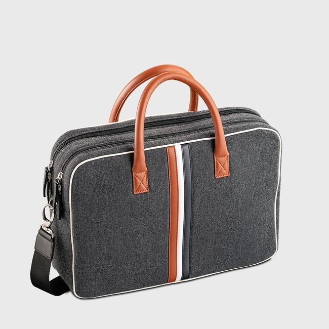 E2R Sac ordinateur homme tissu et cuir gris Ã  motifs William gris <span itemprop=