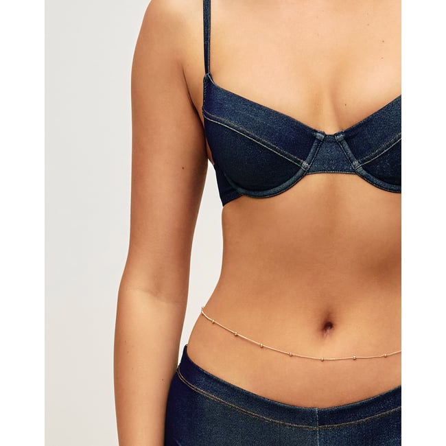 Haut de maillot de bain corbeille effet jean JEANIMIZ bleu <span itemprop=