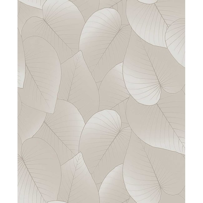 Papier peint feuilles tropicales beige lin Couleur beige <span itemprop=