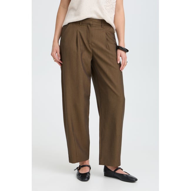 Pantalon large, coupe barrel sepia melange <span itemprop=