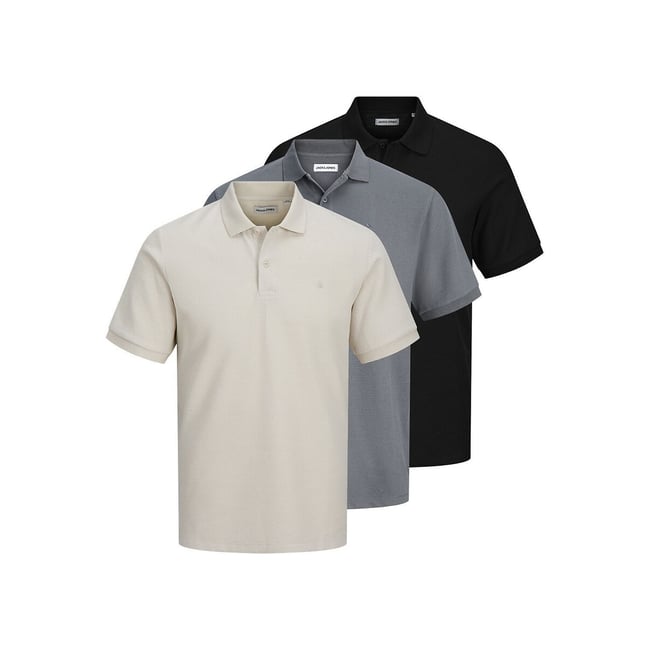 Lot de 3 polos, manches courtes noir + gris + beige <span itemprop=