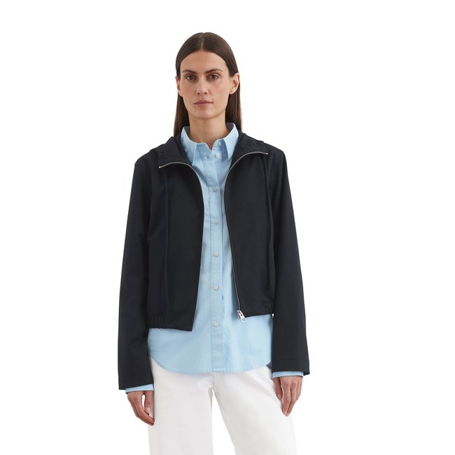 Veste à capuche regular en mélange de polyester et de laine vierge bleu foncé <span itemprop=