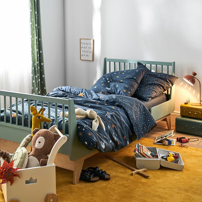 Housse de couette coton, Gaston imprimé bleu <span itemprop=
