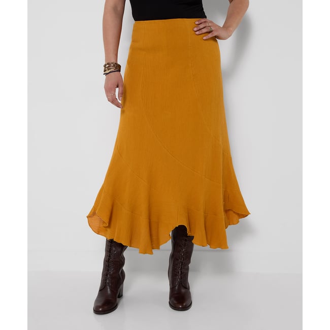 Jupe Longue à Détail Couture Mia orange <span itemprop=