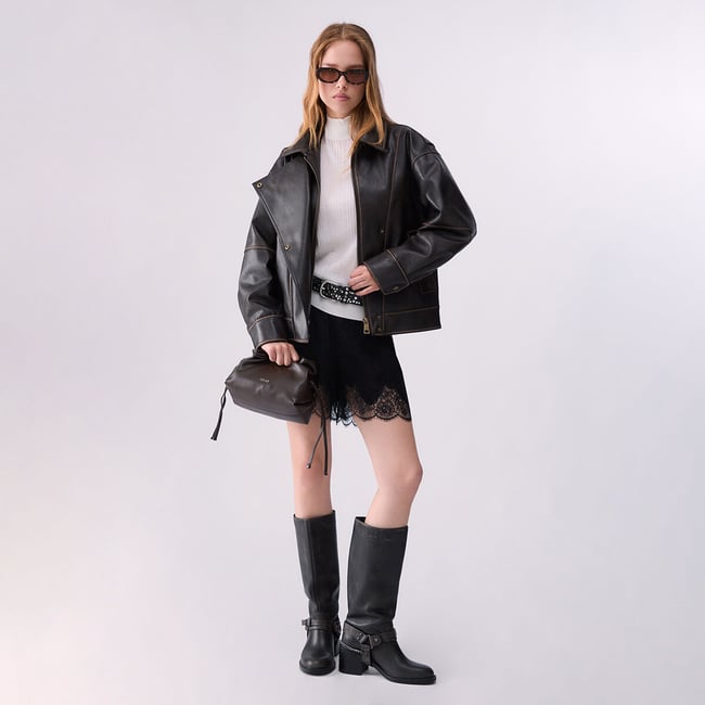 Bomber oversize en tissu enduit marron foncé <span itemprop=
