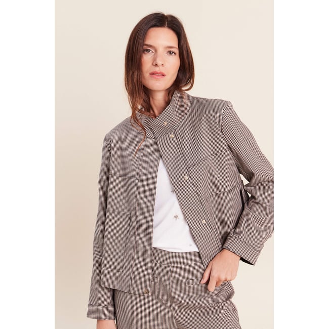 Veste col montant doublée marron <span itemprop=