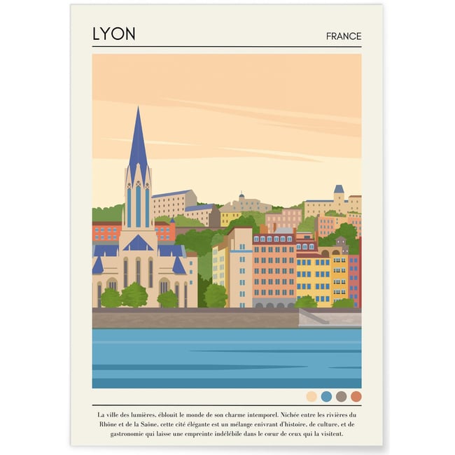 Affiche ville Lyon Vintage Couleur blanc <span itemprop=