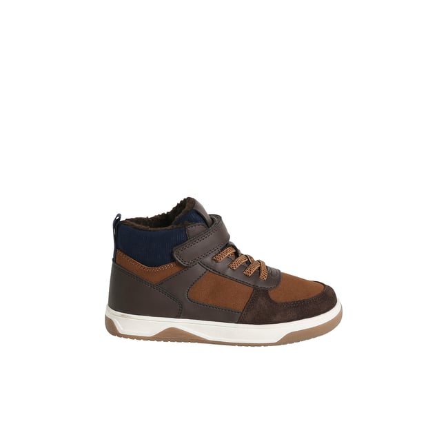 Baskets enfant synthétique fourrées élastiquées et scratch marron <span itemprop=