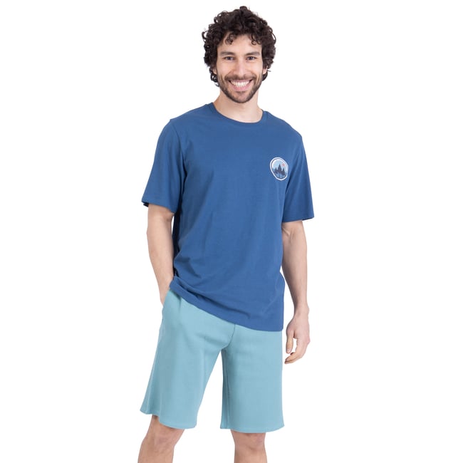 Pyjama court WAFFLE bleu-vert <span itemprop=