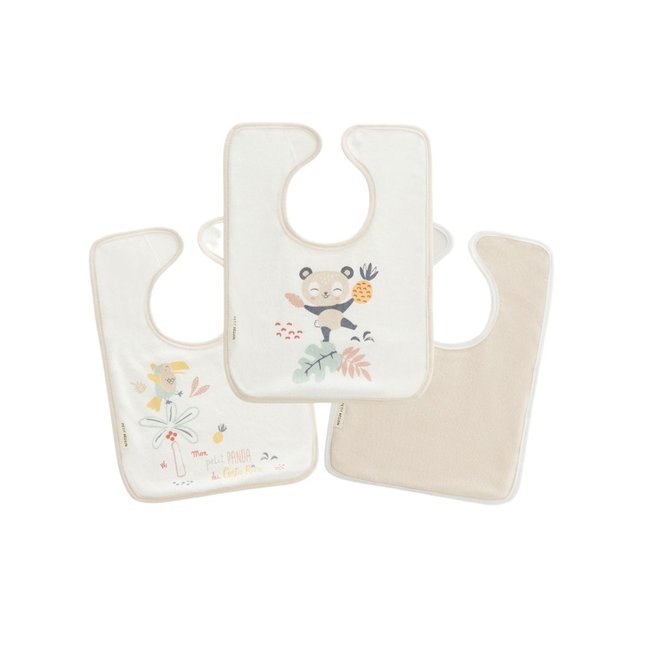 Lot de 3 bavoirs bébé Baby Panda ecru <span itemprop=
