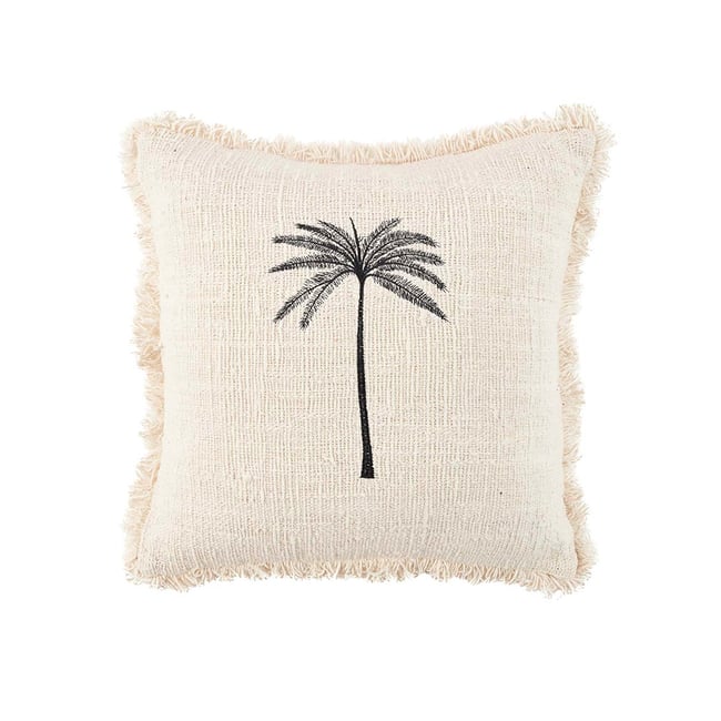 Housse de coussin en coton GILI PALM noir beige <span itemprop=