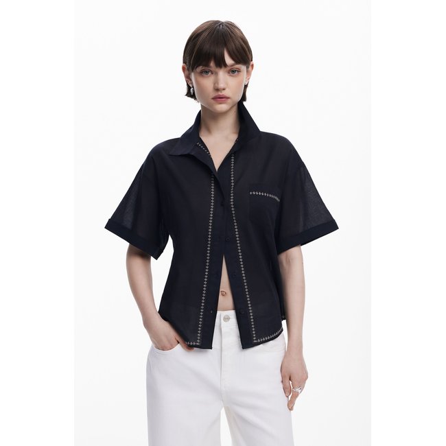 Chemise à manches courtes noir <span itemprop=