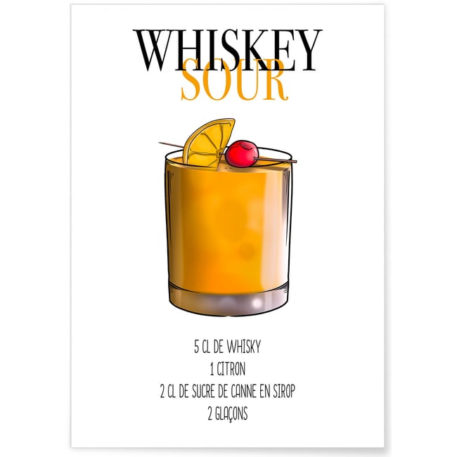 Affiche Cocktail Whiskey Sour Couleur blanc <span itemprop=