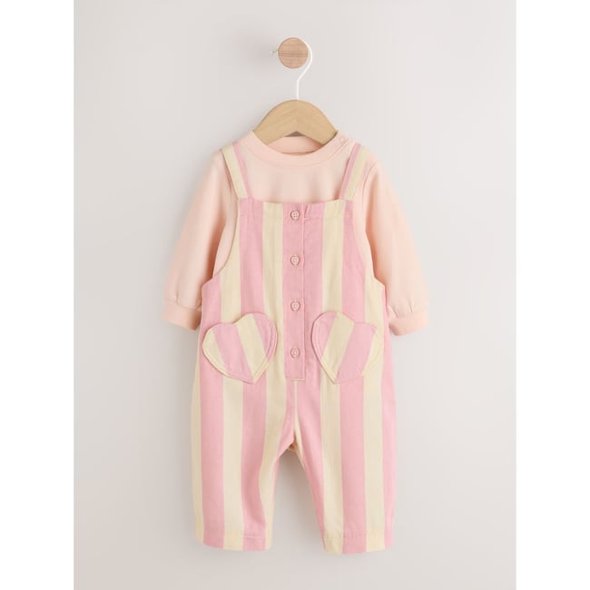 Ensemble body et salopette bébé, 2 pièces rayures crème/rose <span itemprop=