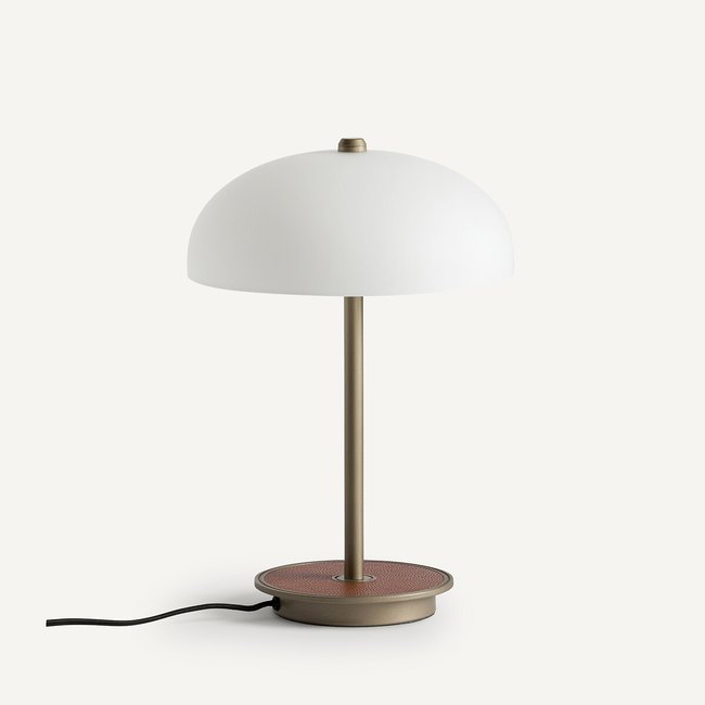 Lampe de bureau verre, métal et simili, Beaudouin Couleur champagne <span itemprop=