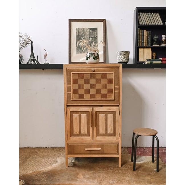 Secrétaire sur-mesure effet marqueterie Honoré N°229 - Bon état Couleur bois clair <span itemprop=