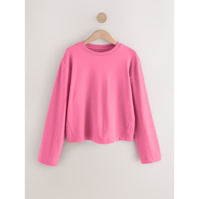 T-shirt ras du cou en maille interlock rose <span itemprop=
