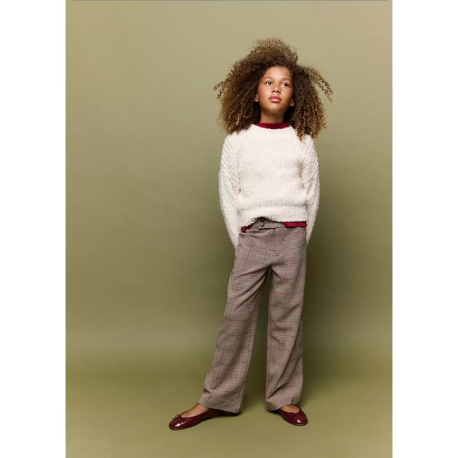 Pantalon droit à carreaux marron <span itemprop=