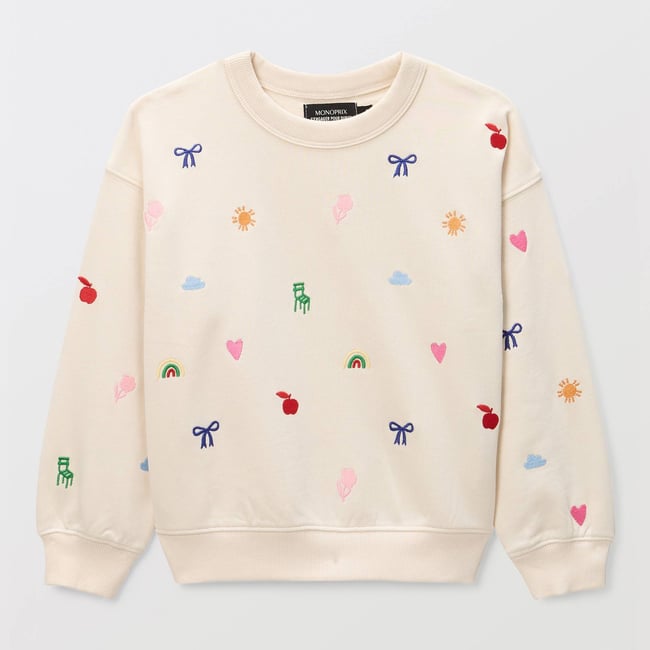 Sweat brodé contenant du coton BIO GOTS naturel <span itemprop=