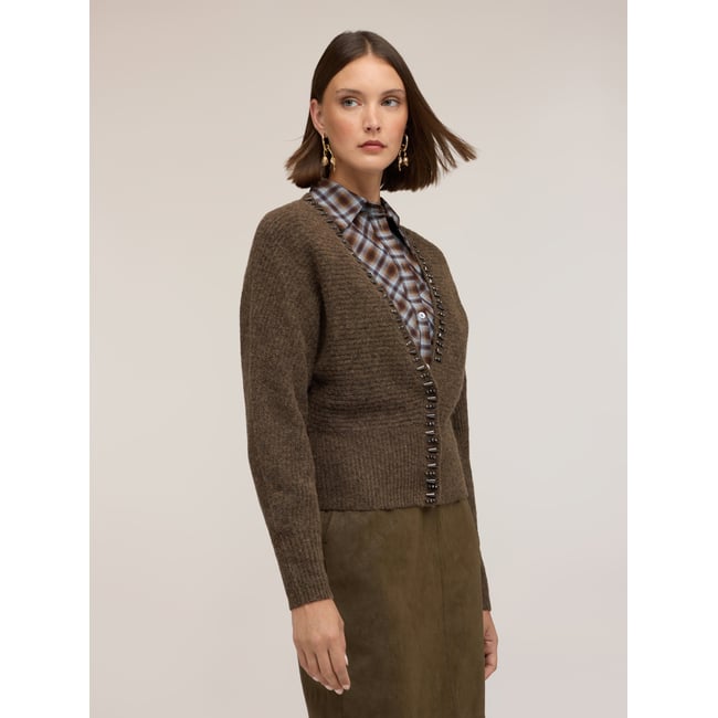 Cardigan kimono avec pierres marron <span itemprop=
